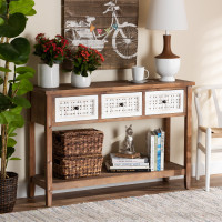 Baxton Studio JY19Y008-WhiteWalnut-Console Baxton Studio Bonilla Traditional and Rustic Two-Tone White and Walnut Brown Finished Wood 3-Drawer Console Table